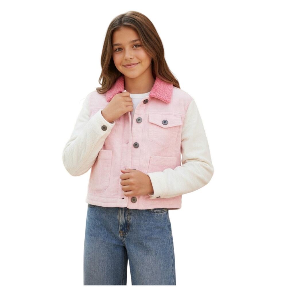 Old Navy Color-Block Corduroy Jacket for Girls, Pink White Size XL (14-16)